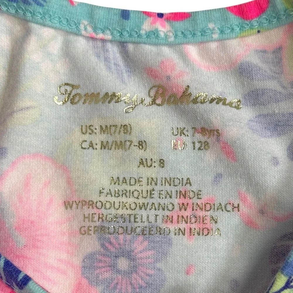 Tommy Bahama Girls Aqua Pink Tropical Floral Cut-Out‎ Sundress Size M 7-8